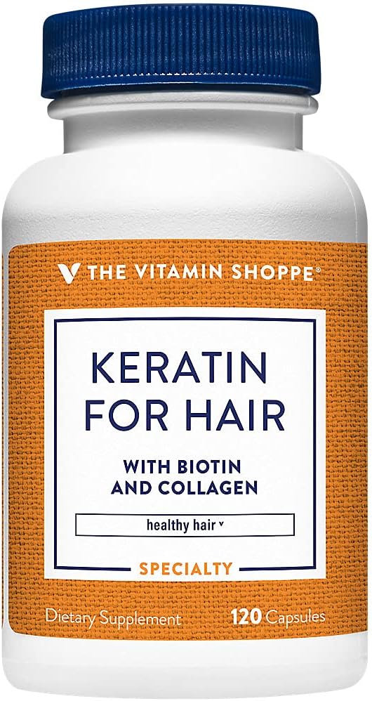 Den Vitamin Shoppe Keratin til hår med Biotin & Collagen, understøtter stærk, sund hår, hårluster (120 kapsler)