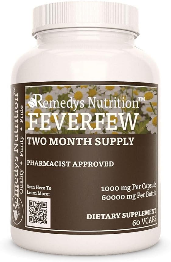 Remedy's nutrition Feverfew | 1,000 mg, 60 Vegan Capsules Herbal Dietary Supplement | Two Month Supply