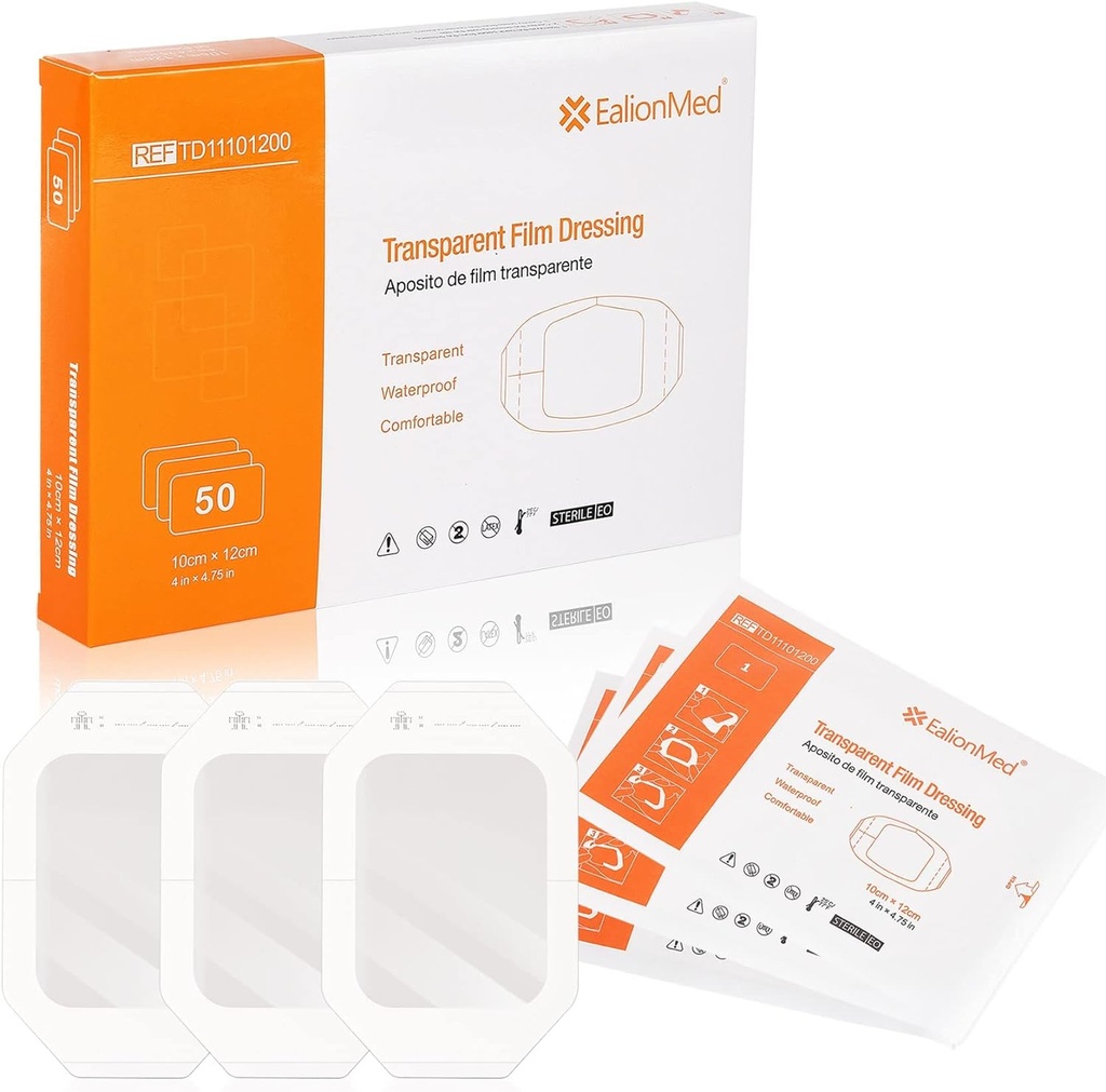 EalionMed Transparent Dressing, Sår Bandage, Påklædning Patch, 4 "x 4.75", 50 Pack, Clear, Breatable, Komfortabel, Bruser Skjold, Tattoo Bandage