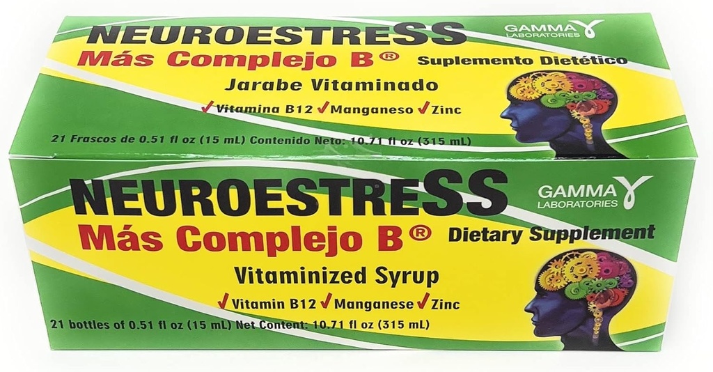 Neuroestress Dietary Supplement Vitaminized Syrup with Vitamin B12, Manganase and Zinc 21 Bottles of 0.51 Fl Oz Each