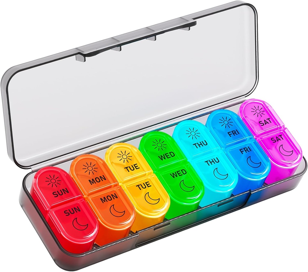 Betife AM PM Pill Organizer 7 Dag, Ugentlig Pill Organizer 2 gange om dagen, Daily Pill Box AM PM, Portable Travel Medicine Case, Dag og nat Pill Container til Medicin, Vitamin eller supplement