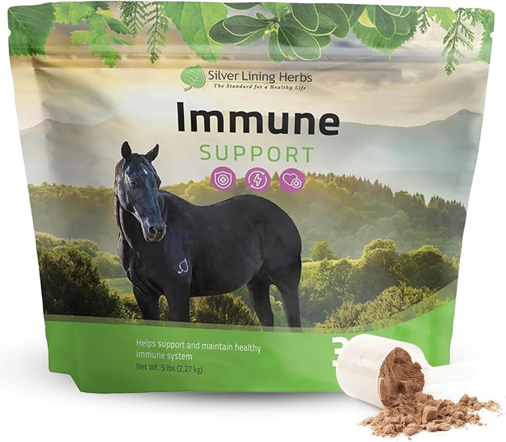 Sølv Lining Urter immunforsvar støtte til heste - Natural Horse Kosttilskud til immunsystemet, Stamina & Detox - Herbal Horse Health Formel - 5 LB (300 Servere)