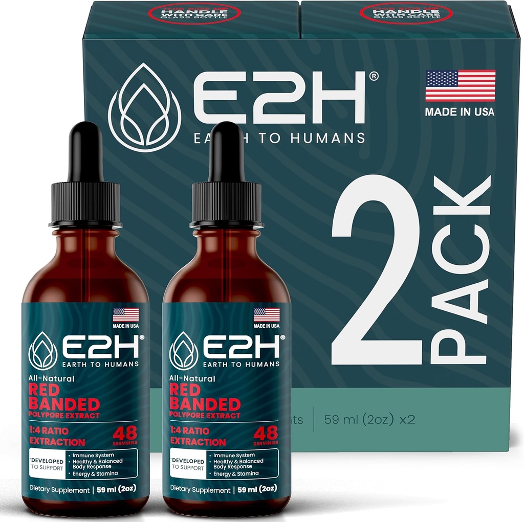 E2H Red Banded Polypore Extract - Mushroom supplement Formel til immunforsvar, fordøjelsessygdomme, energi og naturlig immunitet Boost (2 flasker)