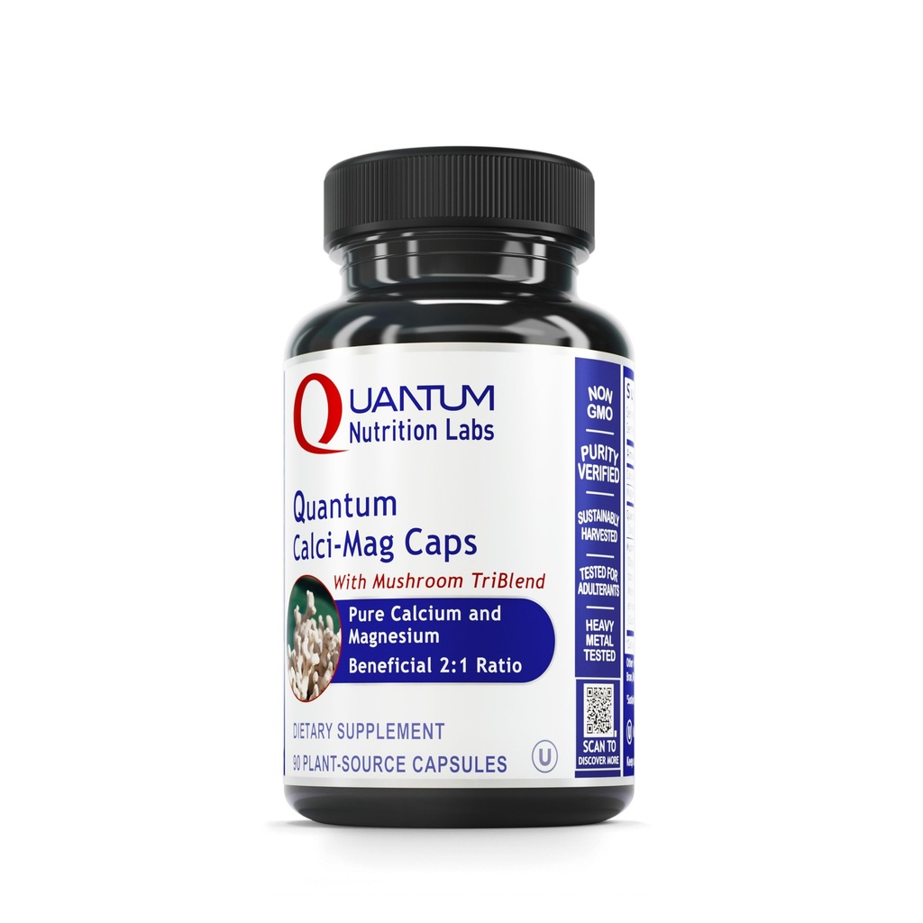 Quantum Nutrition Labs Calci- Mag Caps - Calcium Magnesium supplement, Calcium supplement, Pure Magnesium & Mushroom kompleks med Reishi & Lions Mane - 300 vegetariske kapsler