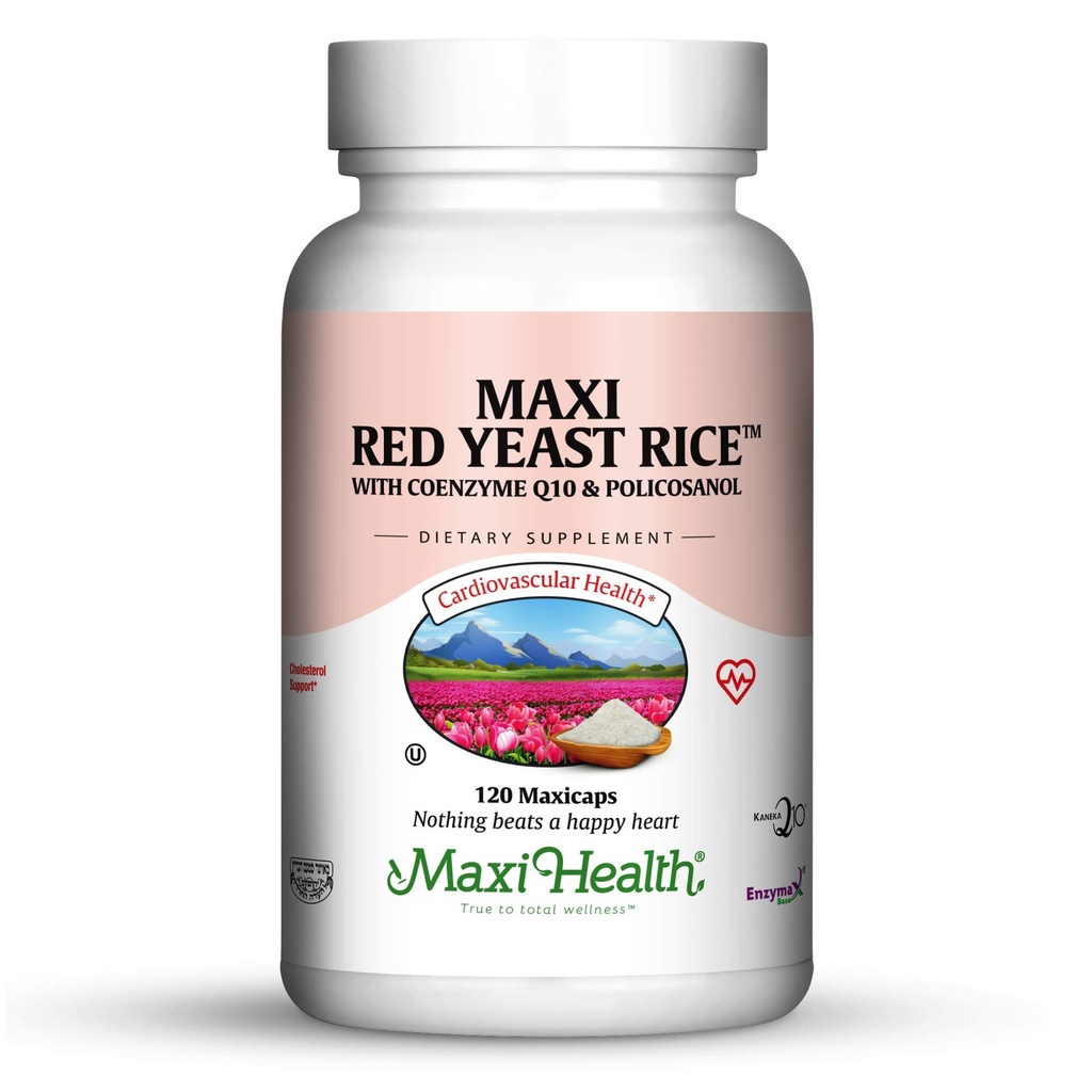 Maxi Health Kosher Maxi Red Yeast Rice med Coenzym Q10 & Policosanol (Unflavored 120 Count (pakke med 1))