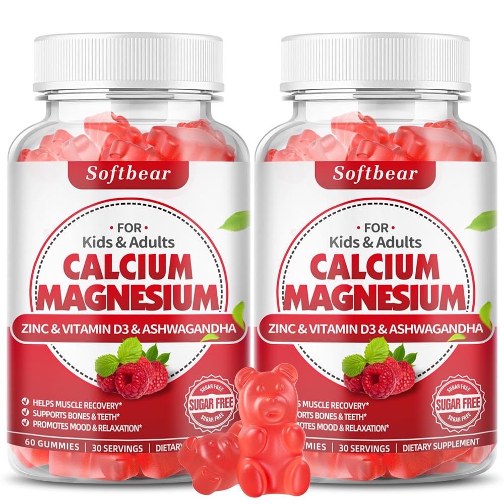 softbear Calcium Magnesium Zinkgummier til voksne & børn, Suagra-Free Calcium Magnesium Zink D3 tillæg for ben Styrke & immunforsvar, Raspberry Flavor 120 Tæl