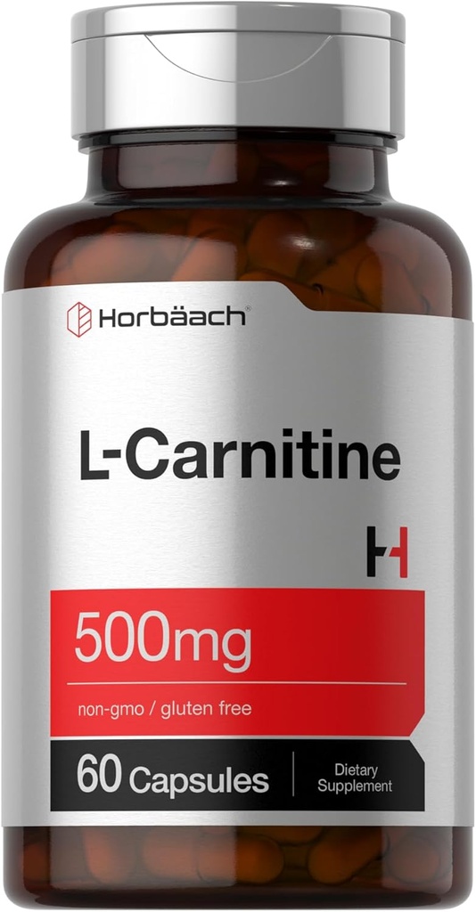 Horbäach L Carnitine Supplement 500mg | 60 Capsules | as L-Carnitine L-Tartrate | Non-GMO and Gluten Free