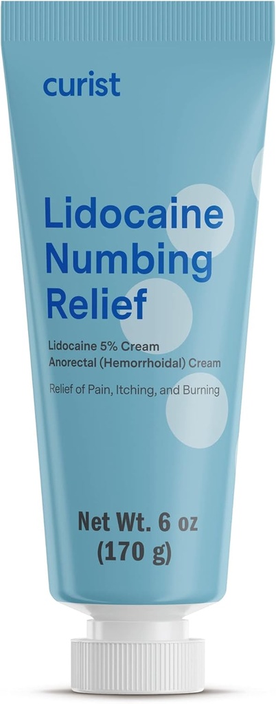 Curist 5% Lidocain Cream Maksimal styrke Tematisk smertelindring - 6 oz (170 g) XL Tube - Numb Hurtig og effektiv optælling Formulering - (1 pakke - 6 oz Tube)