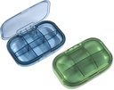 2 Pack 6 Segment Pill Organizer, Fugt bevis sag for rejser, Daglig Portable Medicine Vitamin Container, Fish Oil og Supplement Storage (blå og grøn)