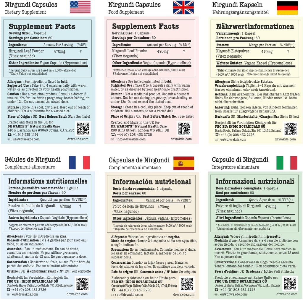 DR WAKDE 's Nirgundi Capsules (Vitex negundo, 60 Veg Caps, Plant- baseret supplement, Ayurvedic Herb, All Natural, Vegan)