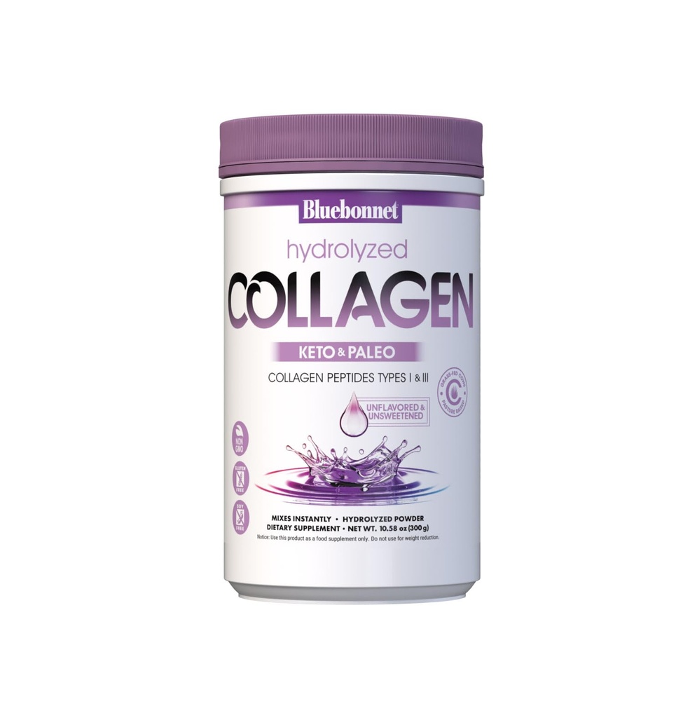 BlueBonnet Nutrition Hydrolyzed Collagen Powder, Supports Hair, Skin, and Nails*, Soy-Free, Gluten-Free, Non-GMO, Grass-fed Cows, Pasture Raised, 10.58 oz, 25 Servings, Unflavored, Unsweetened