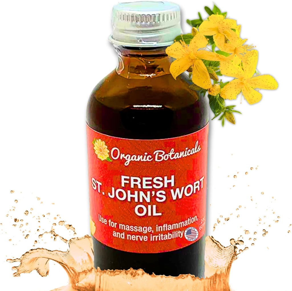 Em 's Herbals Fresh St. John' s Wort Oil - Wild Hartered in USA, Natural Solution for Nerve Forstyrrelser, Hudskader, Sårpleje, Scar, og Stretch Marks - hud, ansigt, krop, hår, massageolie (2 Oz)