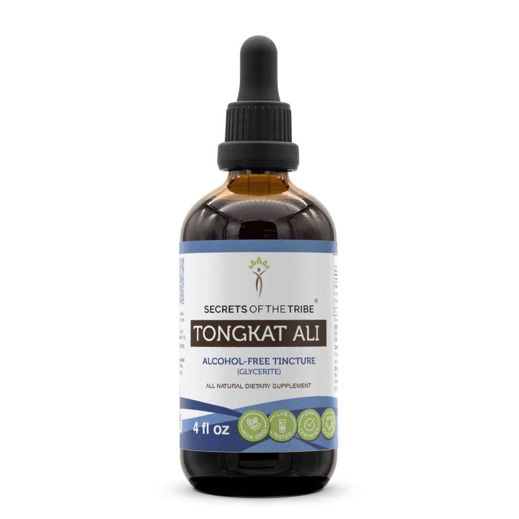 Secrets of the Tribe Tongkat Ali Alcohol- Free Liquid Extract, Wildcrafted Tongkat Ali (Eurycoma Longifolia) Tørret rod (4 FL OZ)