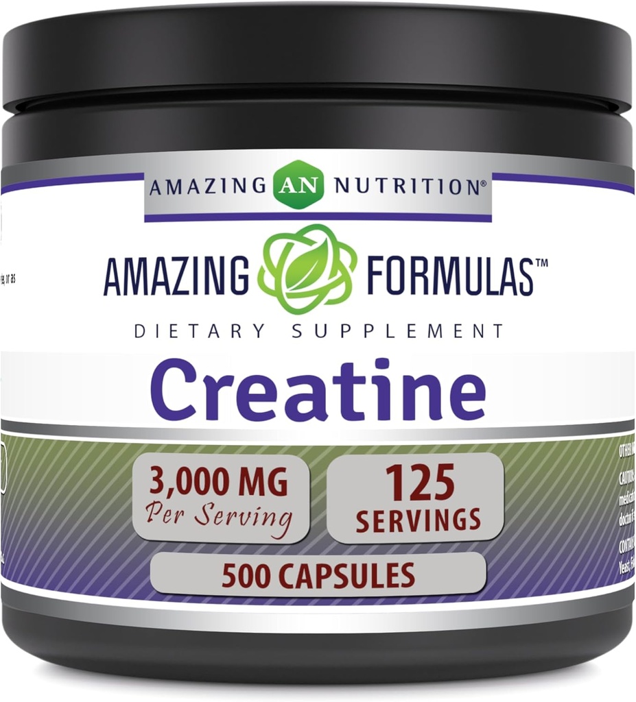 Amazing Formulas Creatin 3000 Mg Amino Acid Supplement- 124; Kapsler - 124; Non- GMO - 124; Gluten- fri - 124; Lavet i USA (1 pakke - 124; 500 Tæl)