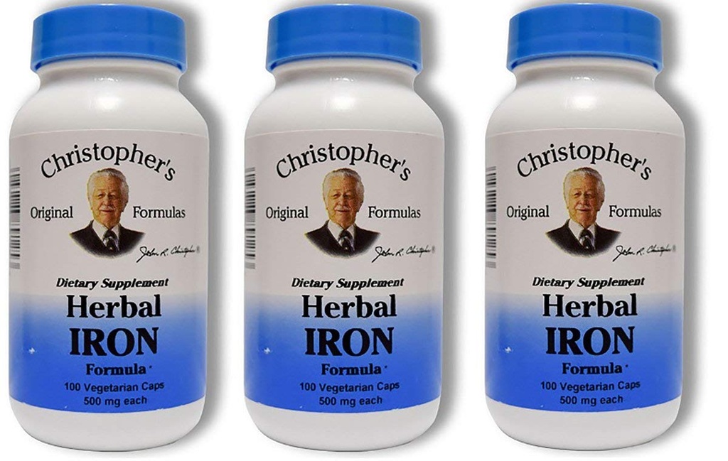 Christopher 's Original Formulas Herbal Iron Formel, Natural Iron Support, 450 mg, 100 vegetariske kapsler