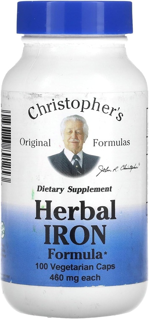 Christopher 's Original Formulas Herbal Iron Formel, Natural Iron Support, 450 mg, 100 vegetariske kapsler