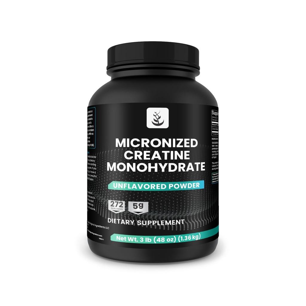 PURE ORIGINAL INGREDIENSER Mikroniseret Creatin monohydrat, 270 Servere, Ingen Fyldere, Unflavored