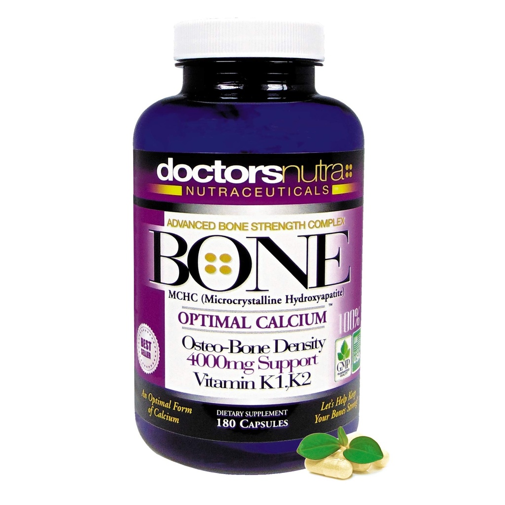 Calcium 1000 milligram med 4000 milligram MCHC for komplet Calcium Maksimum Bone Strength Support Plus K1, K2, Magnesium, D-vitamin, zink, glucosamin og mere
