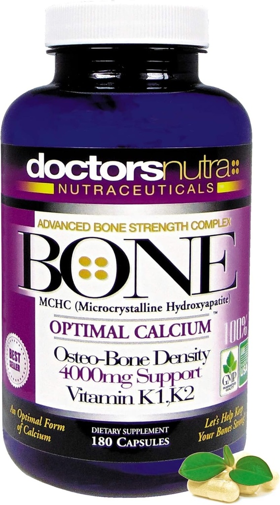 Calcium 1000 milligram med 4000 milligram MCHC for komplet Calcium Maksimum Bone Strength Support Plus K1, K2, Magnesium, D-vitamin, zink, glucosamin og mere