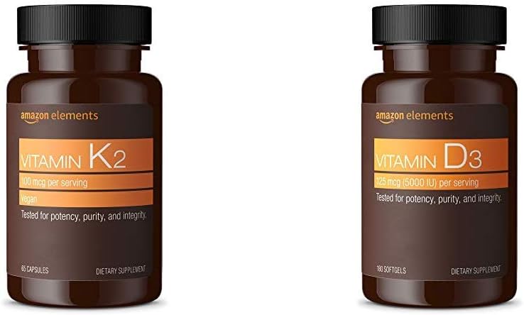 Elementer Vitamin K2 (100 mcg, 65 kapsler) og Vitamin D3 (5000 IE, 180 Softgel)