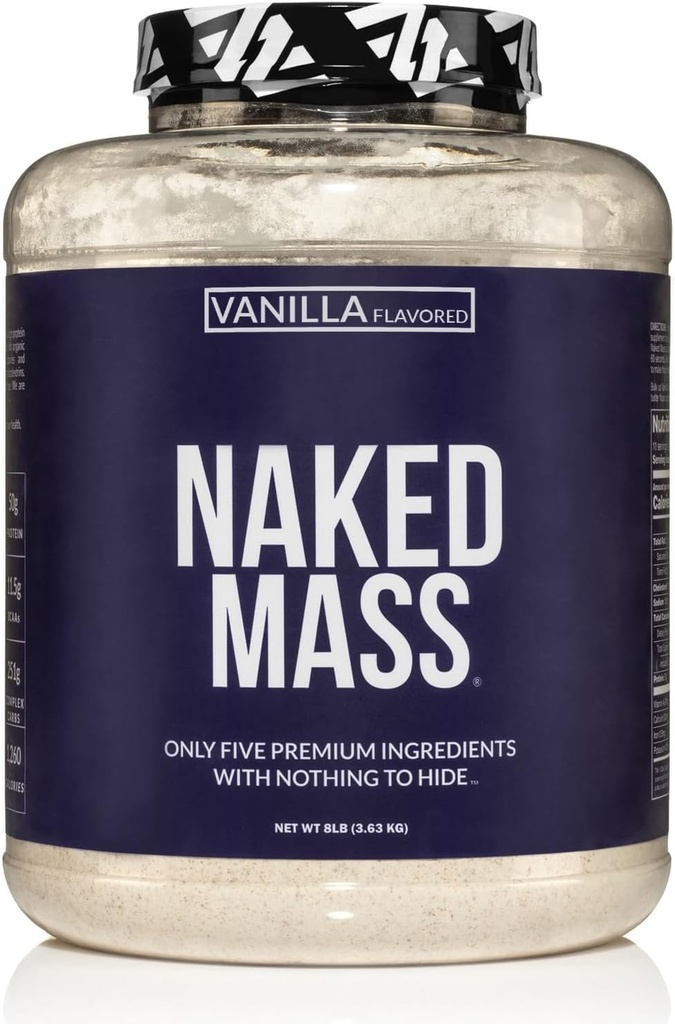 NAKED Vanilla Mass - Alle naturlige vanilje vægt Gainer Protein Powder - 8lb Bulk, GMO fri, Gluten fri & soja fri, ingen kunstige ingredienser - 1,260 kalorier - 11 Servere