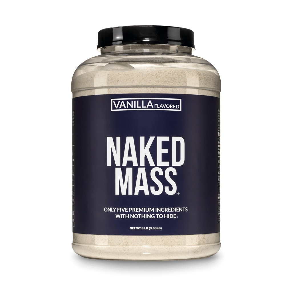 NAKED Vanilla Mass - Alle naturlige vanilje vægt Gainer Protein Powder - 8lb Bulk, GMO fri, Gluten fri & soja fri, ingen kunstige ingredienser - 1,260 kalorier - 11 Servere