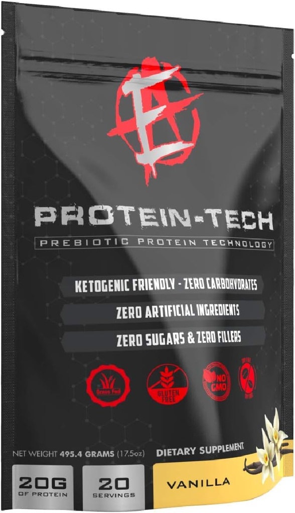 Forstærkede Labs - Protein Tech - Smart Collagen Protein Powder for mænd og kvinder - Keto Friendly, Fat, Dairy, Carb & Sugar Free Protein Supplement (20 Servere) (Vanilla)