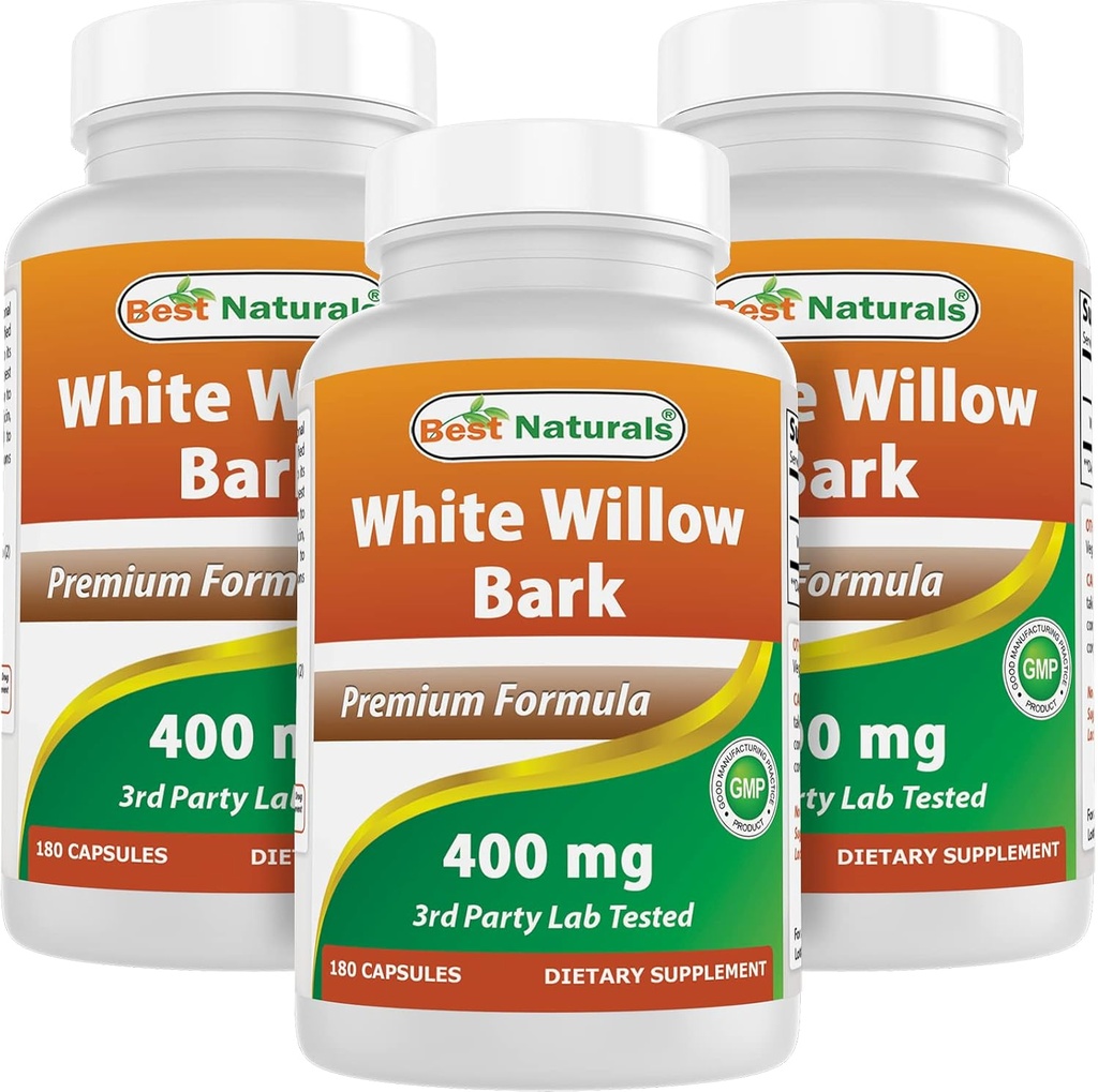 Bedste Naturals White Willow Bark 400 mg 180 kapsler (180 greve (pakning med 3))