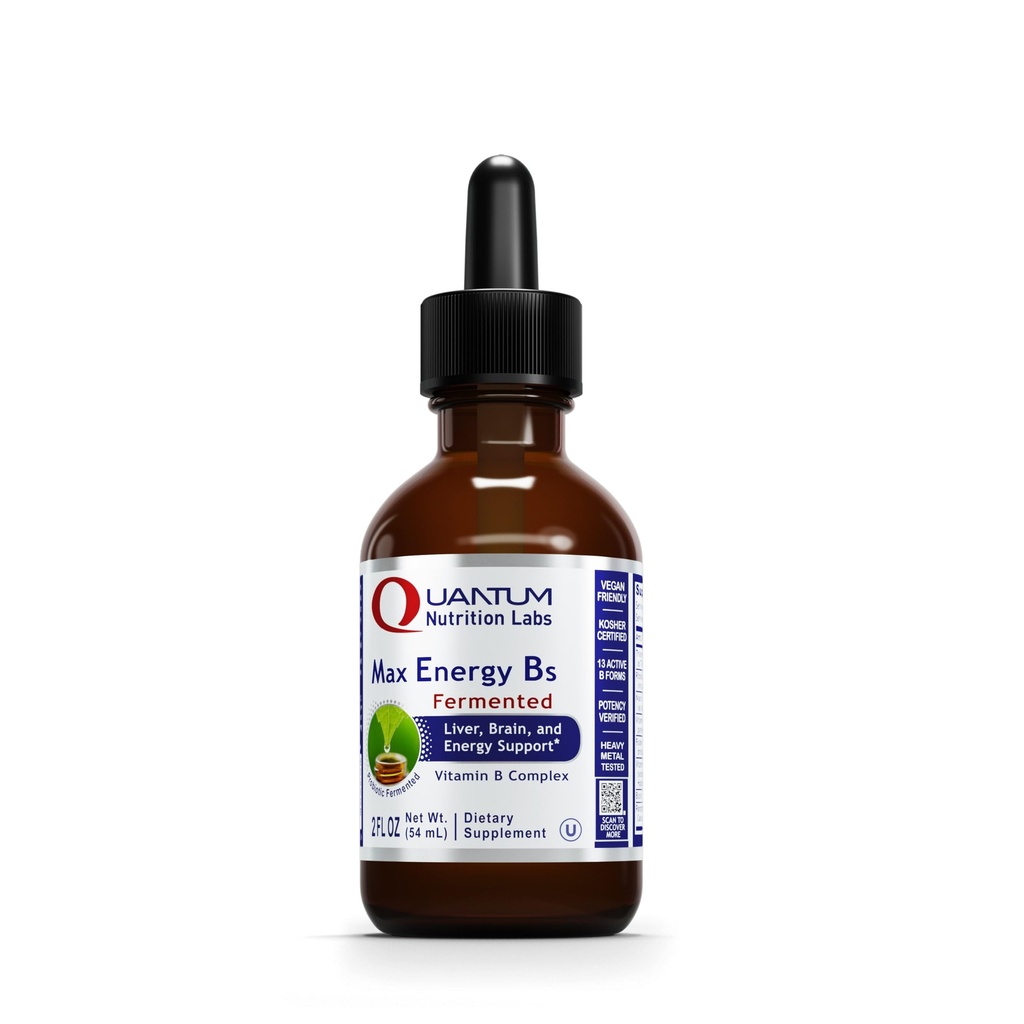 Quantum Nutrition Labs Max Energy B - Vitamin B Complex Liquid Drops, Organic Vitamin B supplement til kvinder og mænd, Vitamin B1, B2, B3, B5, B6, B12 - 2 Fl Oz