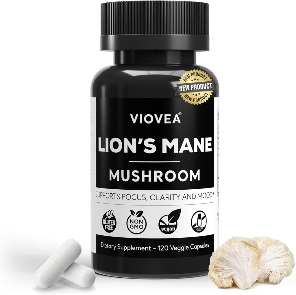 Lions Mane supplement kapsler - 120 kapsler, understøtter fokus, Klarhed, hukommelse, og samlet kognition. Organisk Nootrop supplement til kognitiv funktion og immunforsvar