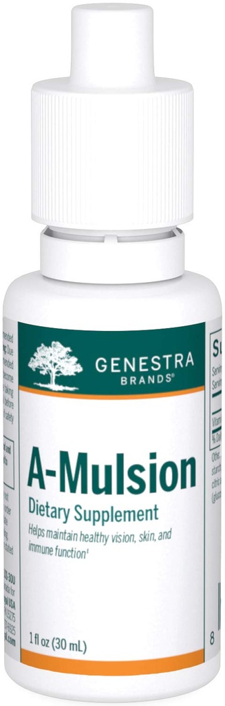 Genestra Brands A- Mulsion MSD 124; Vitamin A Væske til støtte immunsystem, hud, Vision, knogler, og tænder * MSD 124; 1 Fl Oz MSD 124; Citrus Flavor