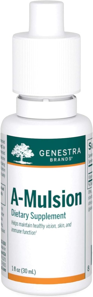 Genestra Brands A- Mulsion MSD 124; Vitamin A Væske til støtte immunsystem, hud, Vision, knogler, og tænder * MSD 124; 1 Fl Oz MSD 124; Citrus Flavor