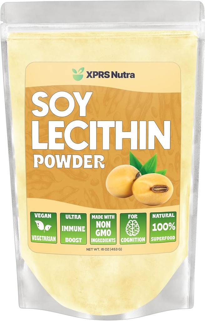 XPRS Nutra Soy Lecithin Powder Food Grade Fat Emulgator - Egnet til madlavning, bagning og meget mere - Vegansk Friendly Soy Lecithin Powder Madlavning Aid (16 Ounce)