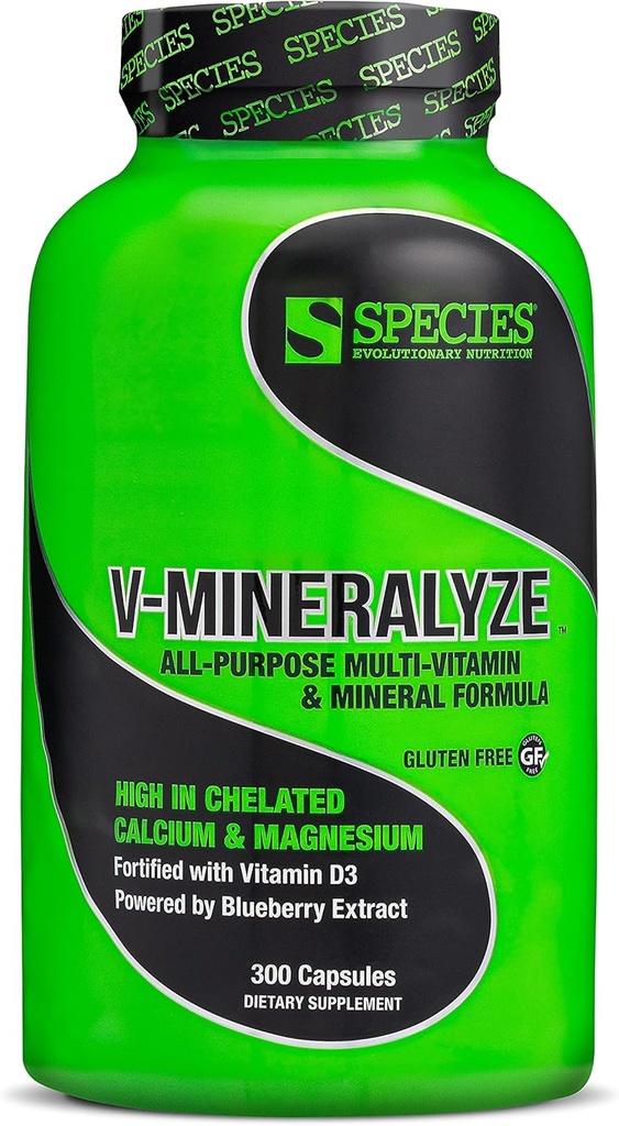 Arter Ernæring V- Mineralyze All- Formål Multivitamin, C-vitamin og D3, Chelated Minerals, Blåbær Uddrag med Antioxidant Egenskaber, 300 Kapsler