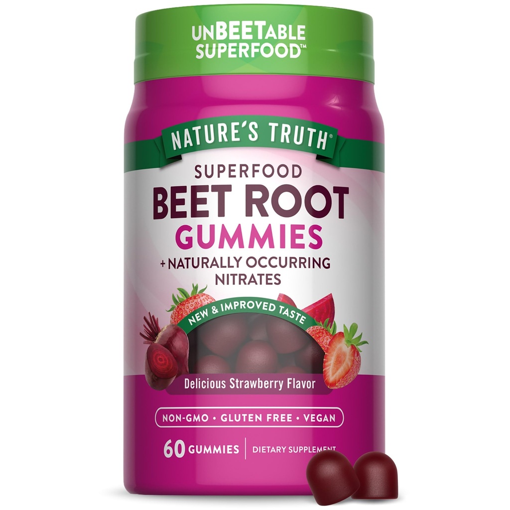 Nature 's Truth Beet Root Gummies against 124; 60 Greve Mead124; Superfood Mead124; med Black Pepper Mead124; Strawberry Flavor Mead124; Vegan, Non- GMO & Gluten Free Supplement