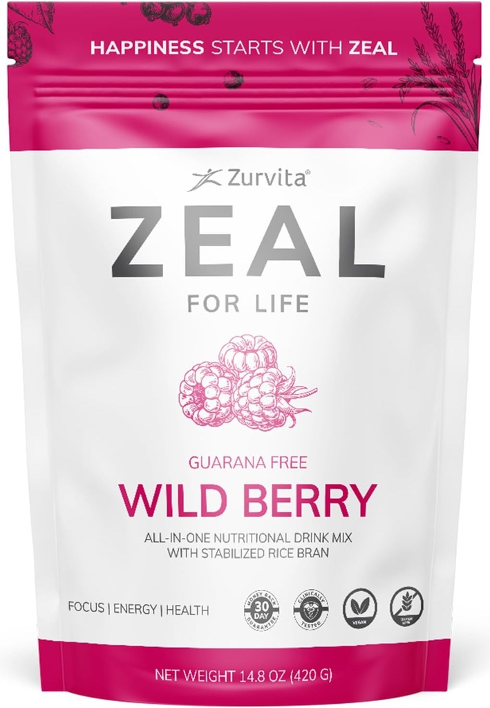Zurvita - Zeal for Life 30- Day Wellness Bag - Wild Berry (Guarana Free) - Nutritional Supplement for Vitality, Immunitet og Wellness - 420 Bedste