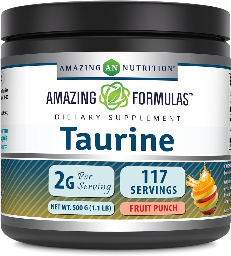 Amazing formulas Taurine 500 Grams (1.1 Lb) Powder Supplement XX 124; 2000 mg Per Servering XX 124; 111 Servering XX 124; Non- Gmo XX 124; Gluten Free
