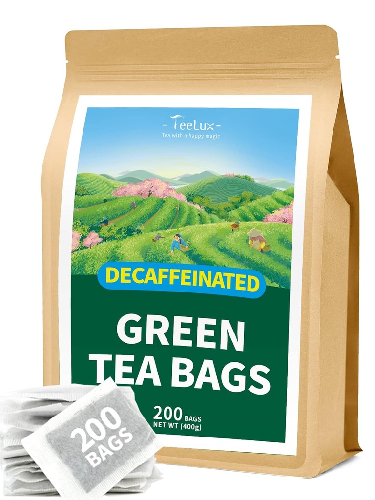 TeeLux Decaf Green Tea Tasker, Pure Deccinated Green Tea, Super Antioxidant, Hot & Iced Tea, 200 Greve
