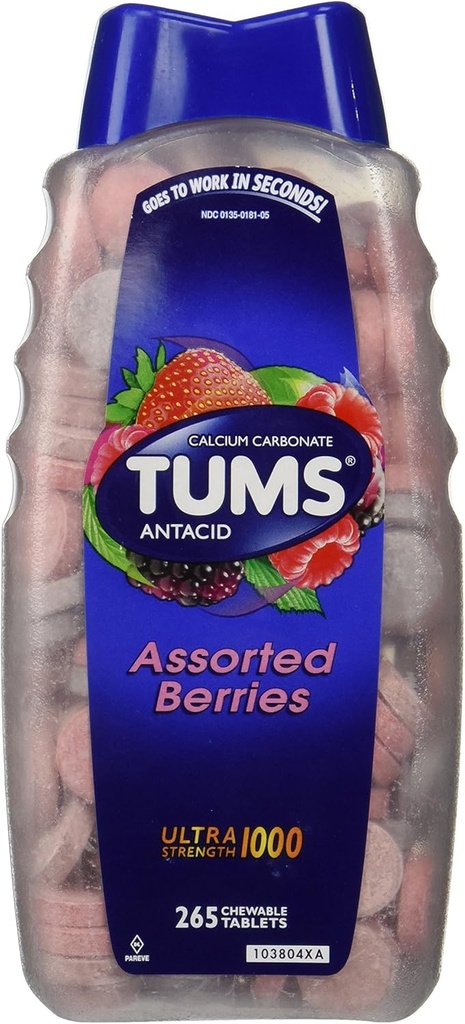 Tums Ultra Assorted Berries 265 tabletter - Maksimal styrke Antacida & Calcium supplement