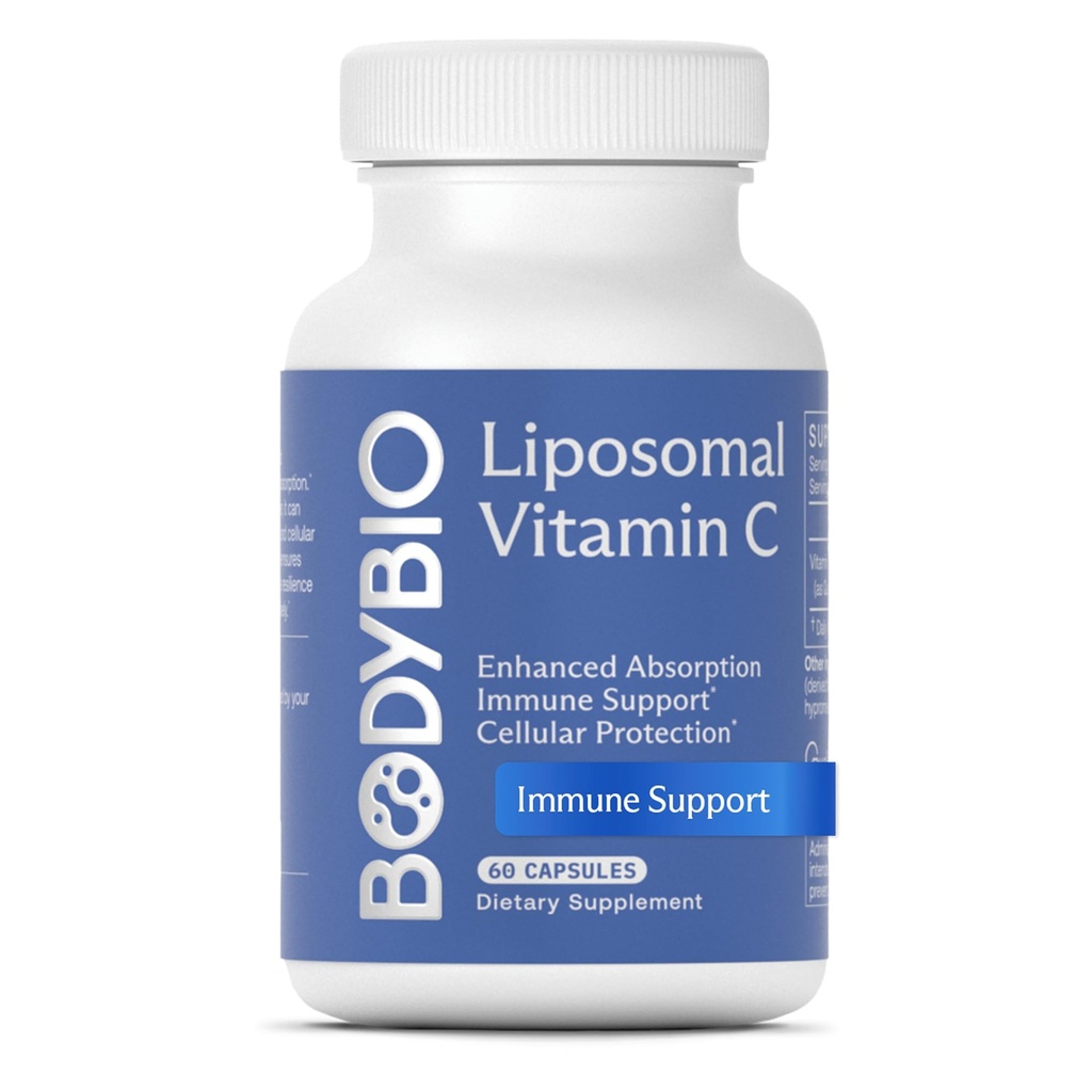 BodyBio Liposomal C-vitamin - kraftig antioxidant til immunforsvar og cellulær sundhed, Pure Ascorbic Acid med maksimal absorption