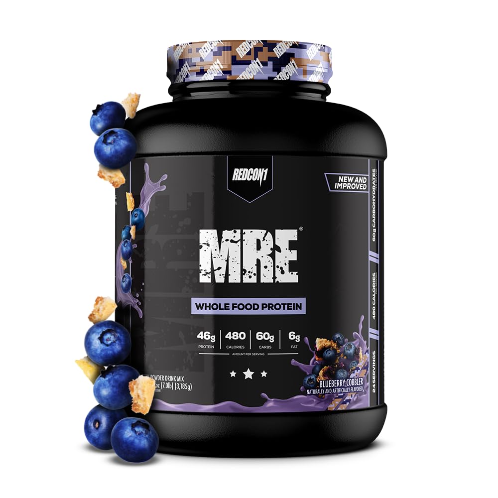 REDCON1 MRE Protein Powder, Blåbær Cobbler - Meal Erstatning Protein Blend Lavet med MCT Oil & Whole Foods - Protein med naturlige ingredienser til hjælp i muskel Inddrivelse (25 Servere)