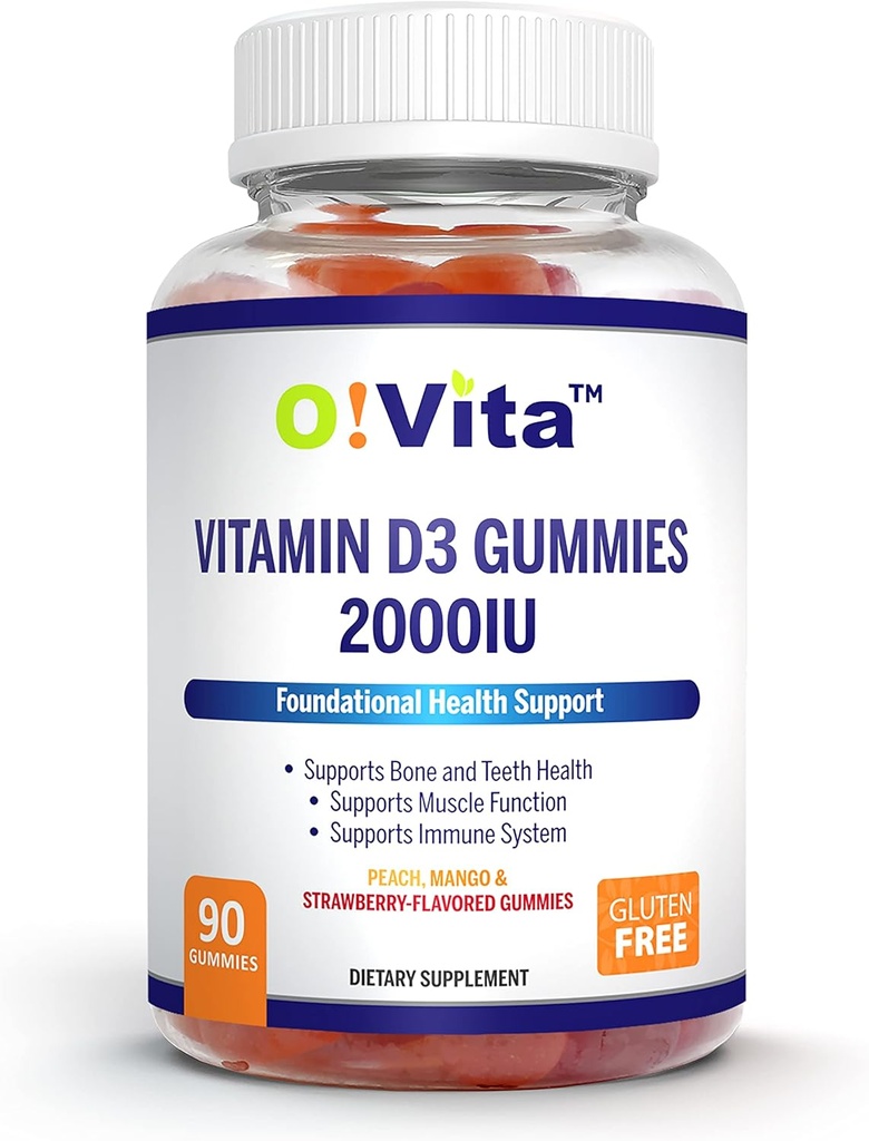 Vitamin D3 Gummies 2000IE, 90 Non- GMO, Vegan, og Tre Delicely Smaget Gummies, 45-Day Supply