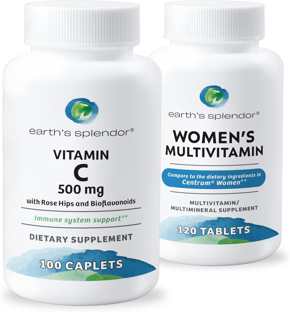 Earth 's Splendor Women' s Multivitamin & Immunsupport - Understøtter Samlet Wellness, Metabolisme, Antioxidant Sundhed med B12, C, D, Biotin, Rose HIPS - Gluten- Free, Ingen kunstige farver