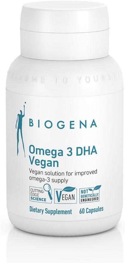 Biogena Omega 3 DHA Vegan: Plantebaseret supplement fra Algae Oil til forbedret Omega-3 Supply (60 kapsler - en om dagen)