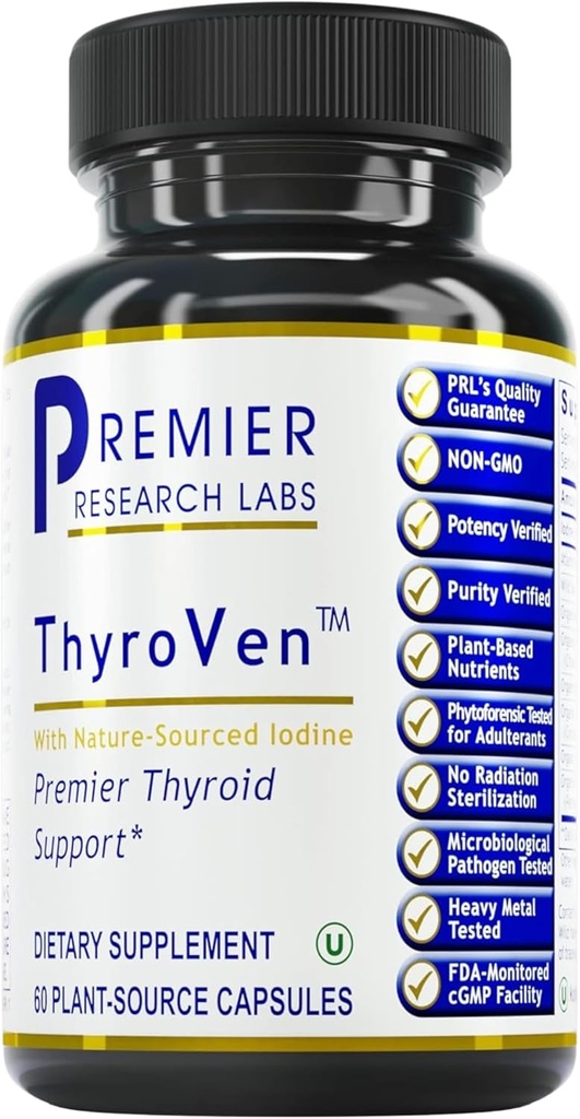 Premier Research Labs ThyroVen - Thyroid Support til kvinder, Thyroid Support til mænd, Thyroid supplement, Thyroid Support Complex med naturligt-sourced jod - 60 kapsler