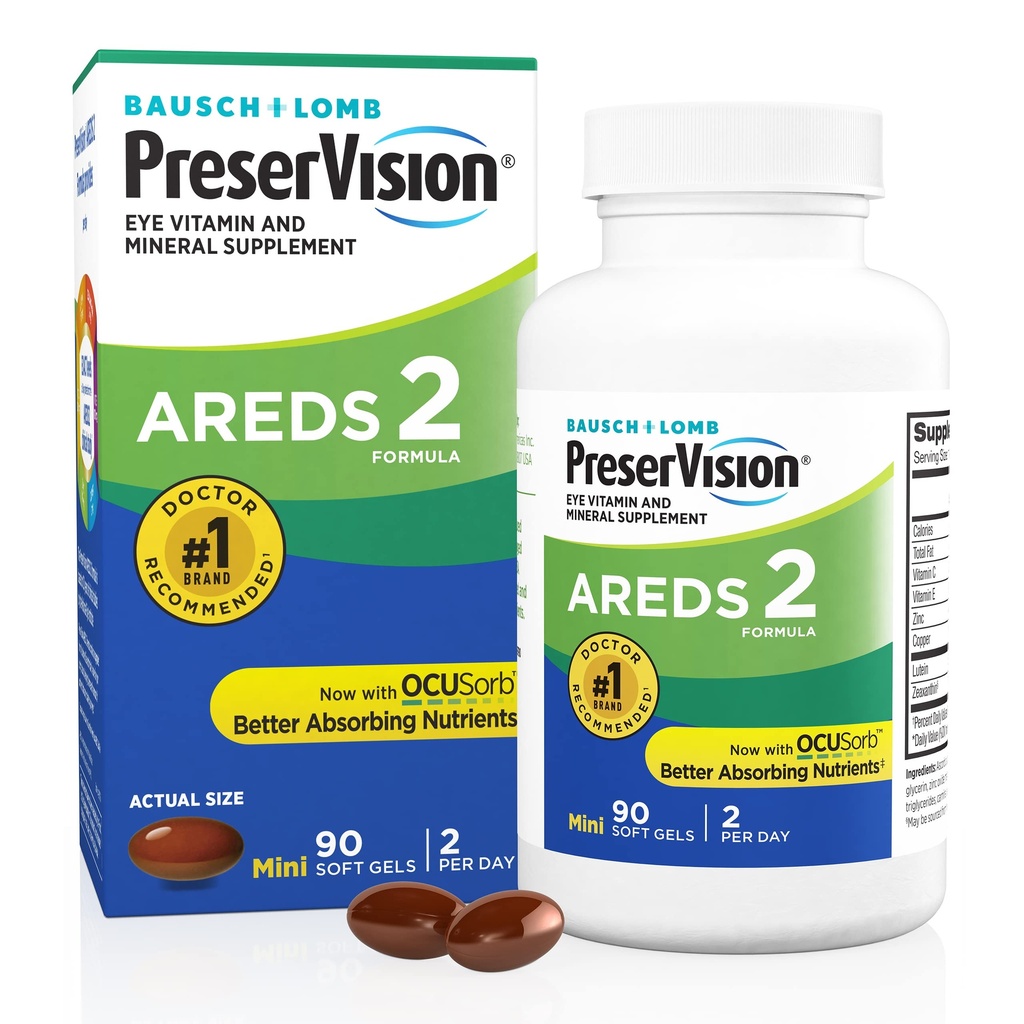 PreserVision AREDS 2 Eye Vitaminer, # 1 Eye Doctor Anbefalet Mærke, Lutein og Zeaxanthin Supplement med C-vitamin, E-vitamin, zink og kobber, 90 Softgels (Minigels)