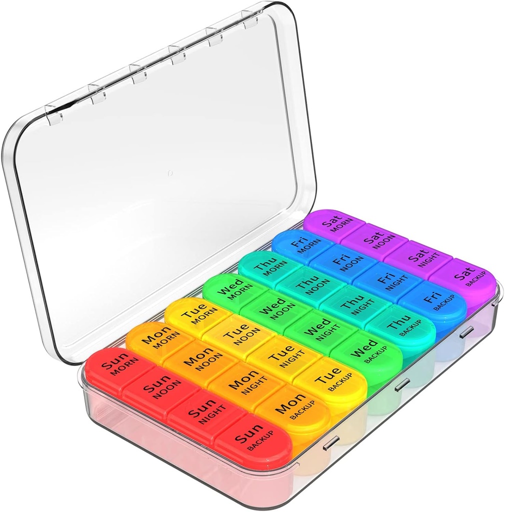 Daviky Ugentlig Pill Organizer 4 gange om dagen, Pill Box 7 dag, Medicin Organizer Portable for Rejser med Aftagelige Individuelle Pill Case Pill Container til at holde daglige vitamin, tillæg og medicin