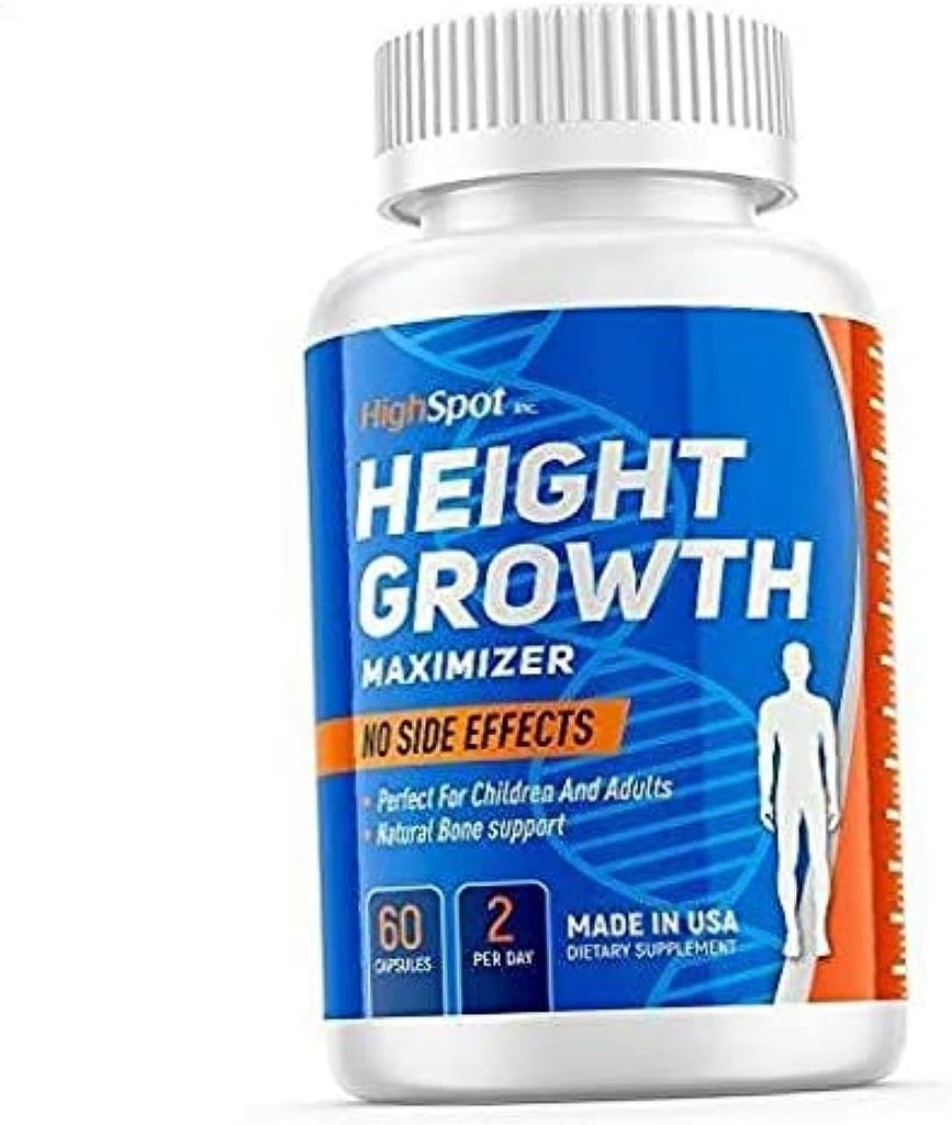 Højdevækst - Højdevækstmaximizer - Calcium, D3- vitamin, B1, B2 - Grow Taller Supplement - Knoglevæksttillæg - Made in USA (hvid)