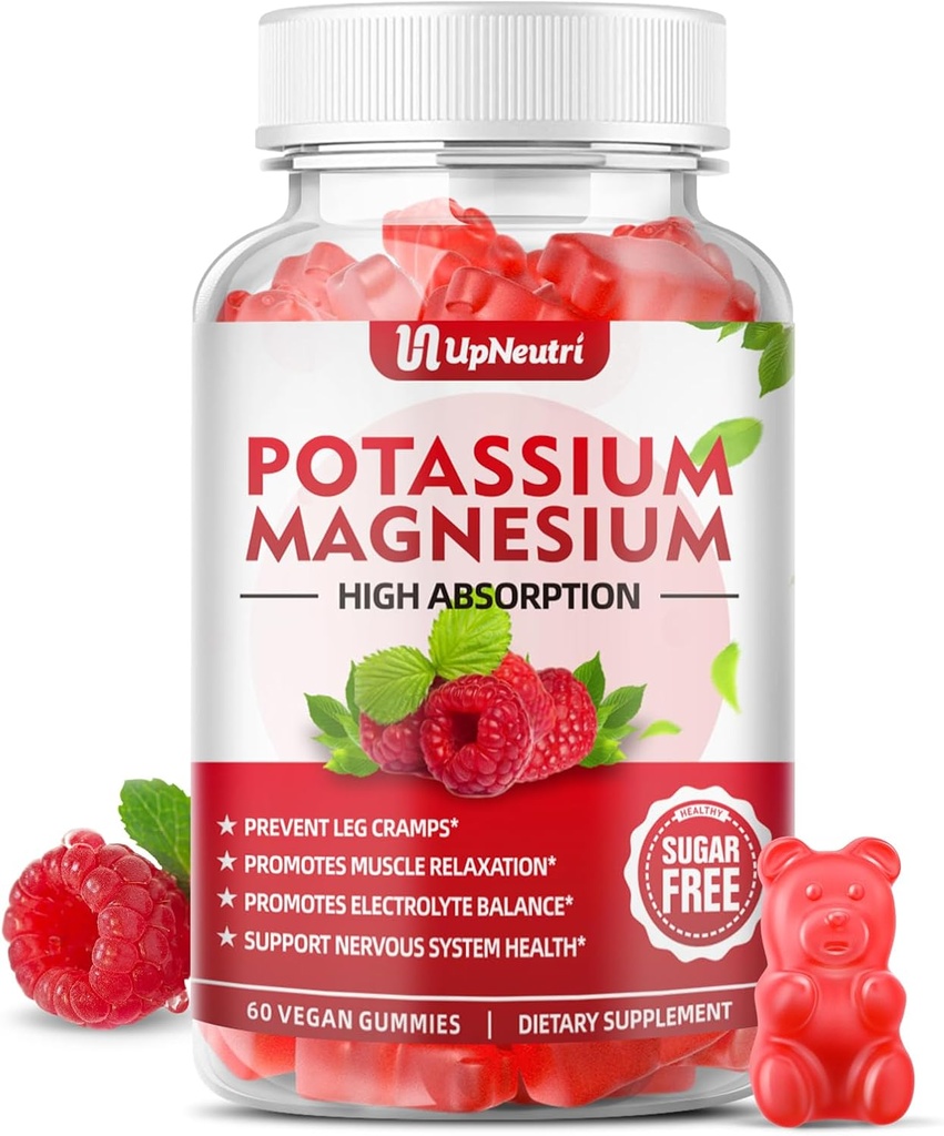 Kalium Magnesium supplement Gummier for voksne børn, Sugar- Free Kalium Citrate Gummies understøtter ben kramper & muskel & hjerte sundhed, Vegan Magnesium Glycinate Gummies Raspberry Flavor 60 Cts