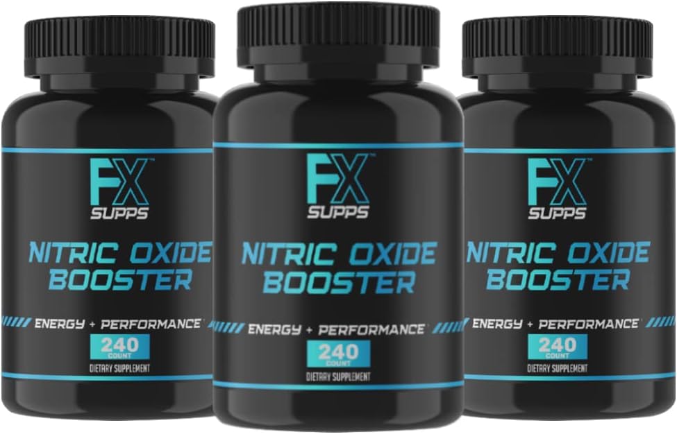 FXSUPPS Nitrooxide Booster - Nitrooxid Pre Workout Supplement med L- Arginin og Beta alanin for energi, vaskularitet, Muskelpumpe, Heart Health, og Blood Flow, 240 Count (3- Pack)